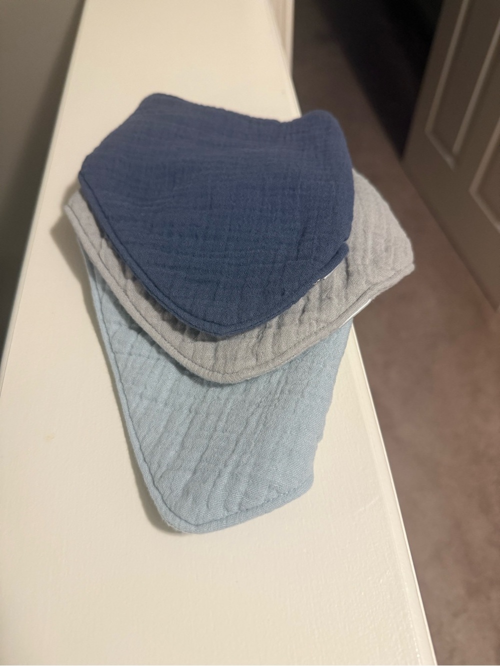 Set of Soft Cotton Bandana Bibs - Blue, Gray, Light Blue